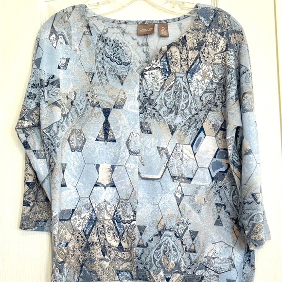 Chico's Tops - Chico's Geometric Blue and Tan Top